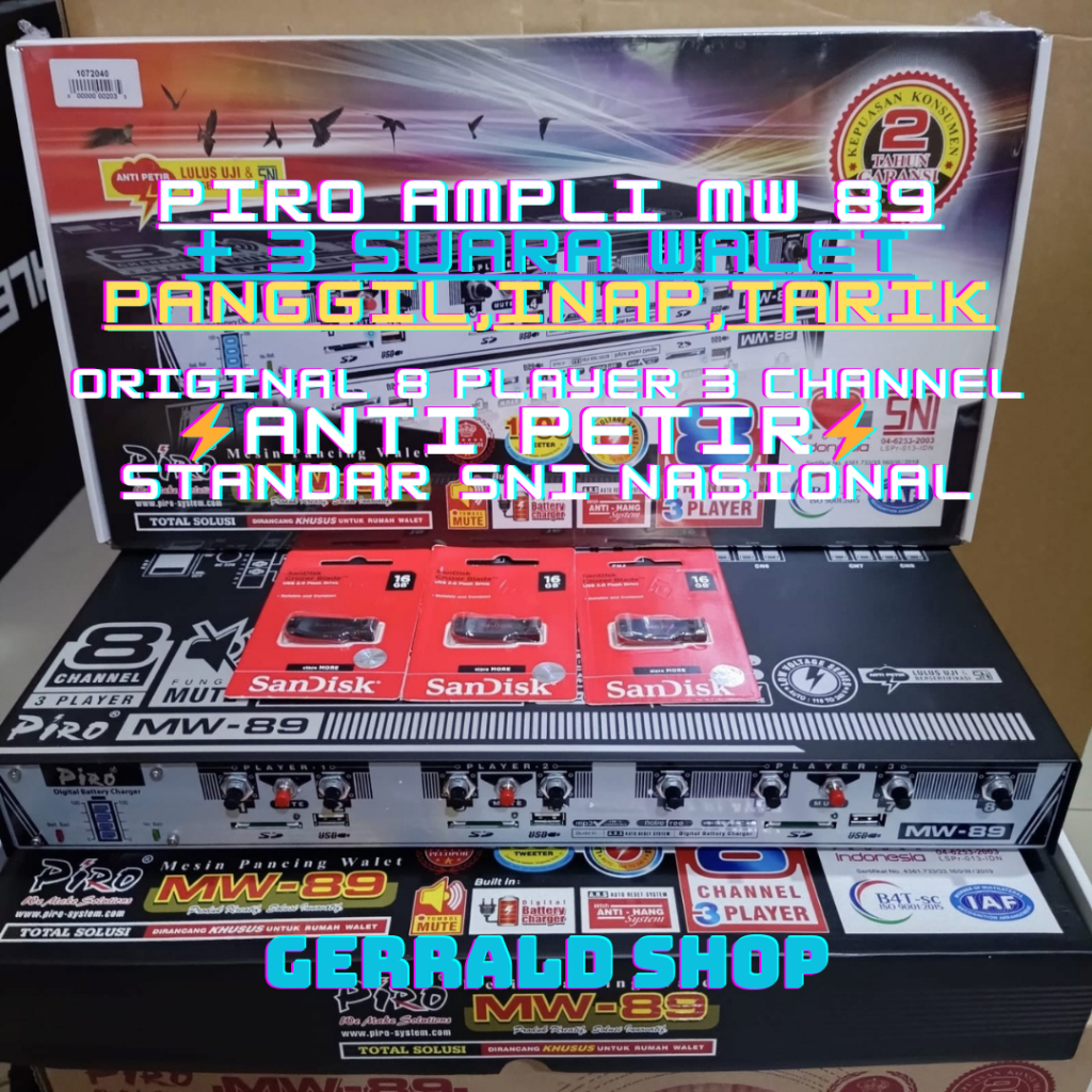 AMPLI PIRO MW 89 AMPLI WALET 3 PLAYER 8 CHANNEL ANTI PETIR+3 SUARA BURUNG WALET