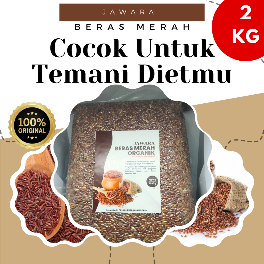 

Beras Merah Organik Vacuum 2kg - Jawara Original / Pulen Enak Lunak / Cocok Untuk Diet / Beras