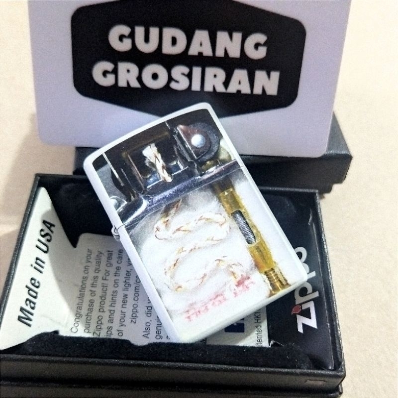 Korek api Zippo Matte white UV print Motif Gambar Zippo Transparan