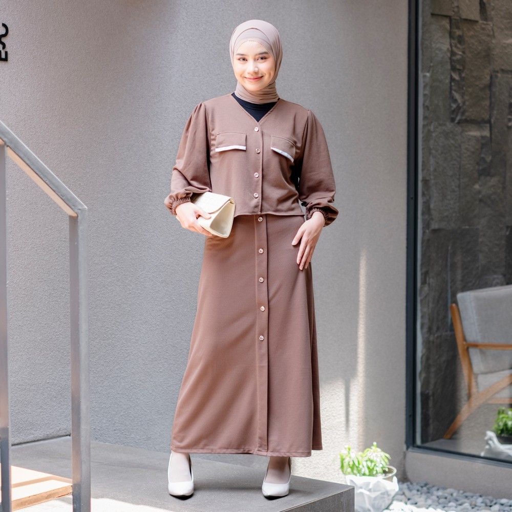 Mybamus Luna Set Rok - Setelan Atasan Crop Rok Wanita - One Set Crop - Rok Kancing - Outer Crop