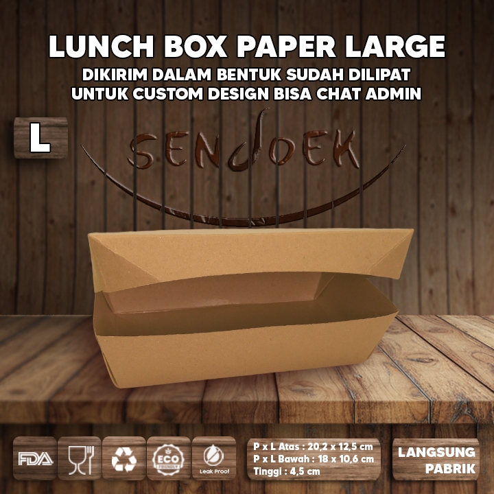 LUNCH BOX PAPER - LARGE TINGGAL PAKAI / KOTAK MAKAN / DUS NASI / KOTAK BUNGKUS NASI / KOTAK TAKEAWAY