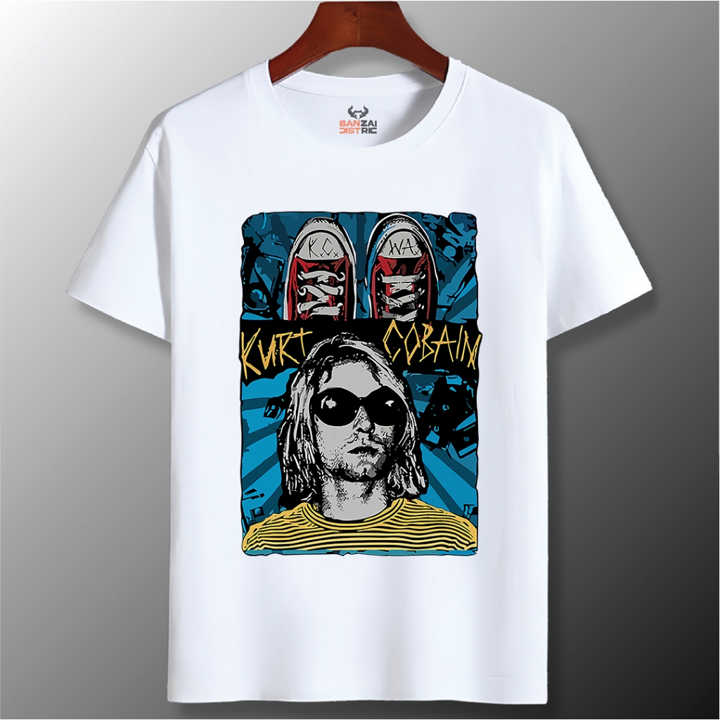 Banzaidistric T-SHIRT tshirt Distro kaos band kaos nirvana KURT COBAIN Unisex Hitam Putih Dusty Blue