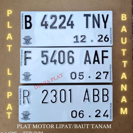 Terbaru Plat Nomor Motor Lipat Baut tanam Model Tebal Warna Putih logo polantas ori