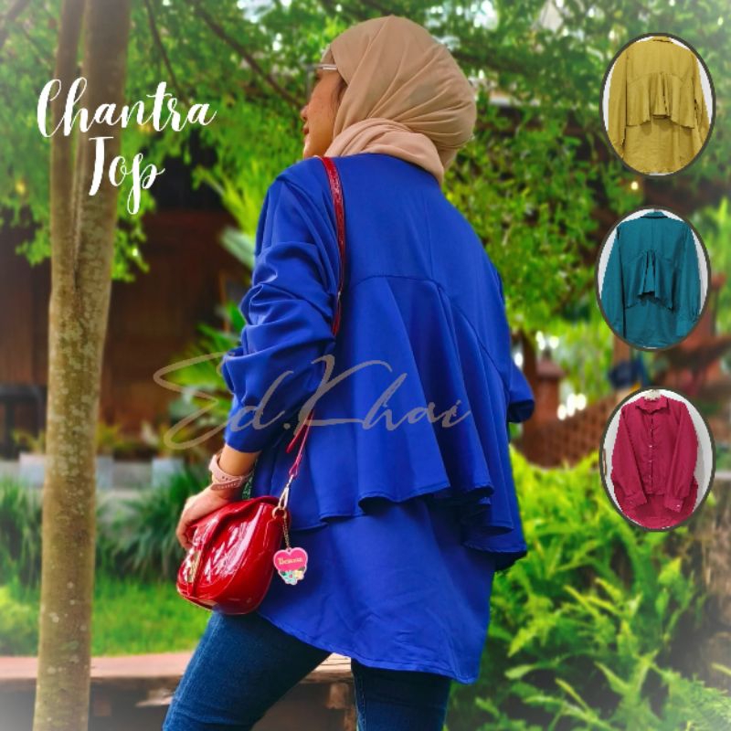 baju atasan wanita kemeja oversize katun polos lengan panjang chantra top warna warni