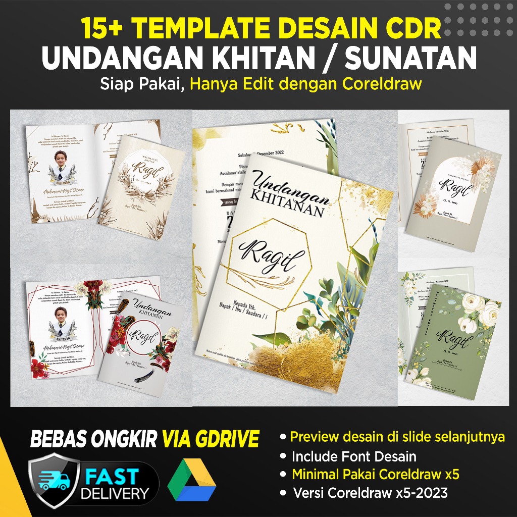 Template Undangan Khitan Cetak CDR Desain Bunga