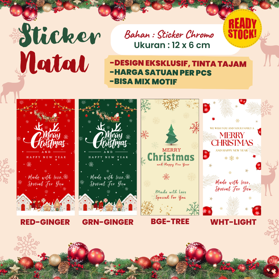 

Sticker Natal Label Stiker Segel Toples Box Hampers Merry Christmas 6x12 cm by Soogan
