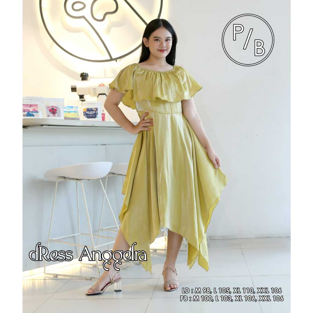 DRESS ENGGILIA GOLD M L XL XXL Dress warna Gold Dress Pesta Kondangan Natal Brokat Tile Simple Elega
