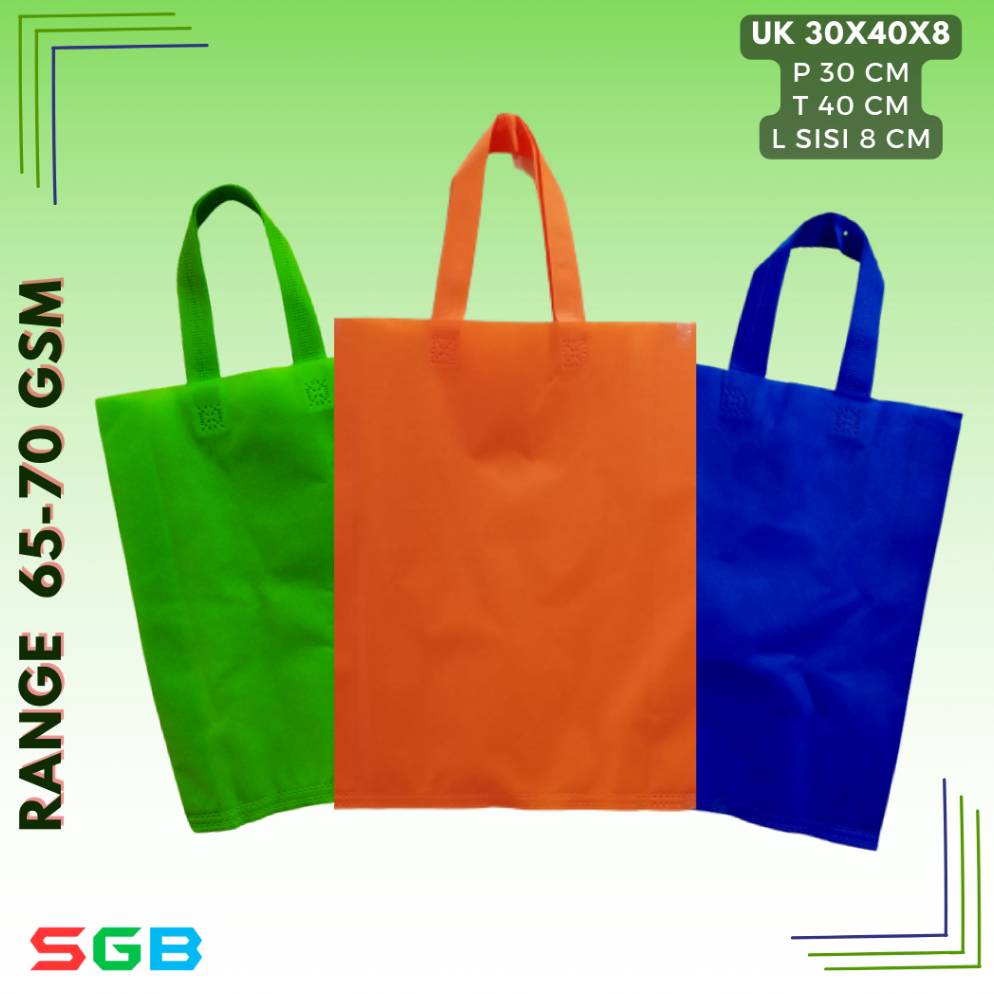

Terdepan Top 1lusin (12pcs) PaHe (PAket HEmat) Goodie Bag Handle uk 30x40x8 kain 70gsm / Tas Spunbond
