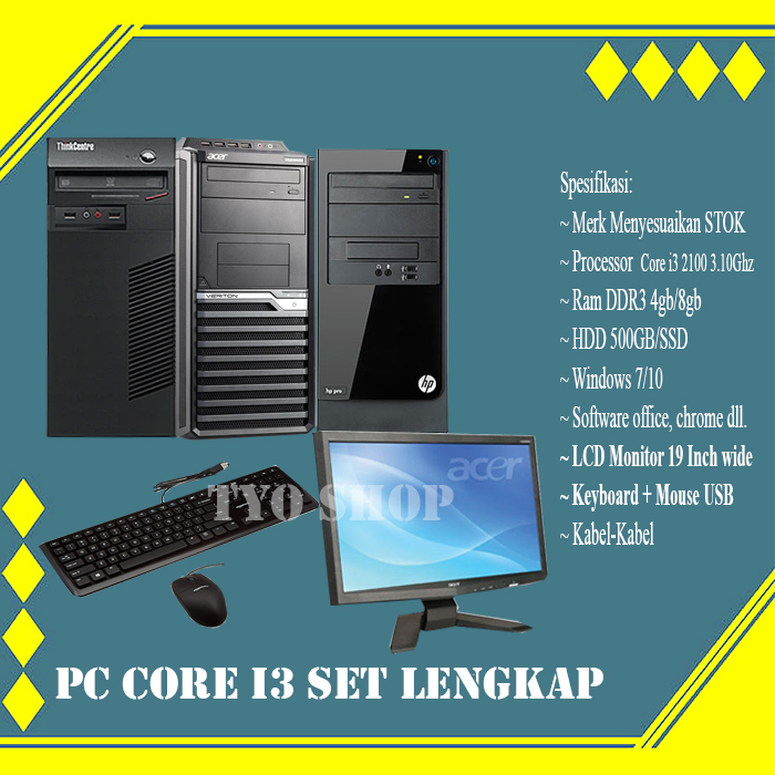 Cpu Komputer Core i3 Set BuiltUp Lengkap Monitor 19 Inch Keyboard Mouse