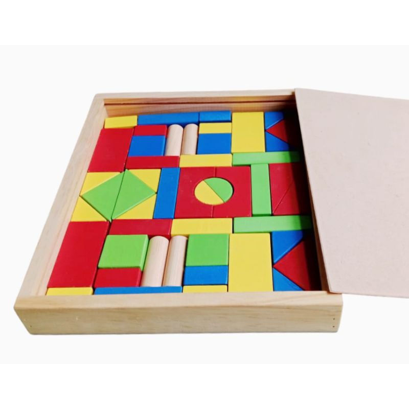 Mainan Edukasi Anak Balok Kayu Isi 48Pcs/Balok Susun Rumah