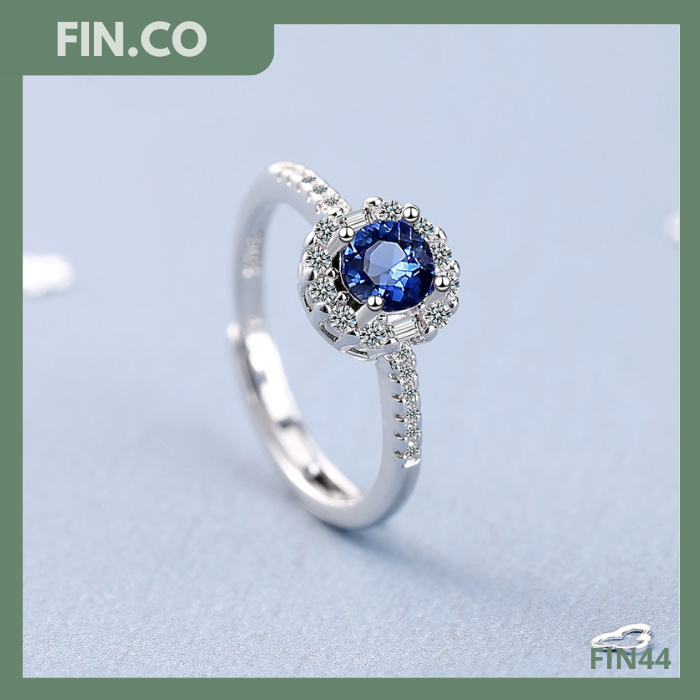 Cincin Titanium Wanita Berlian Elegant Permata Biru Asli Anti Karat Korea Style