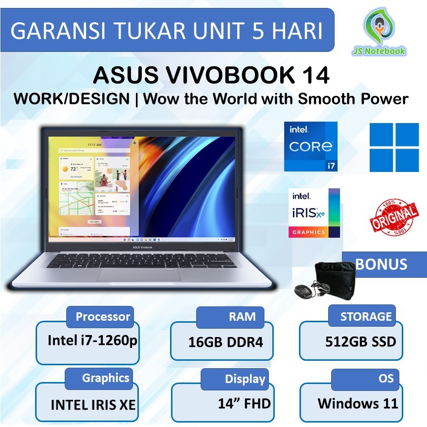 Laptop Asus Vivobook 14 A1402ZA Intel i7-1260p 16GB 512SSD Win11