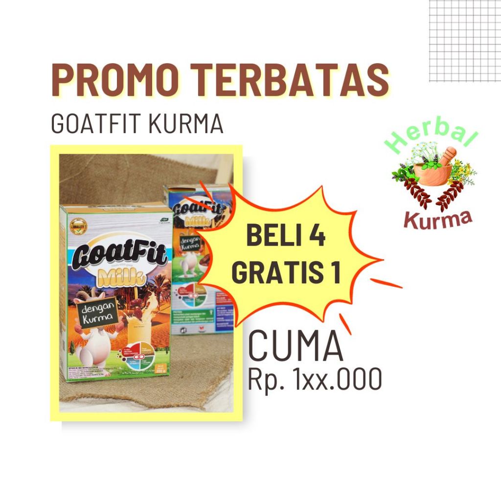 

PROMO TERBATAS GOATFIT MILK SUSU KAMBING BUBUK PLUS ROYAL JELLY | Rasa kurma | GOATFIT MILK Susu Kambing Etawa plus Royal Jelly Asli Original PROMO