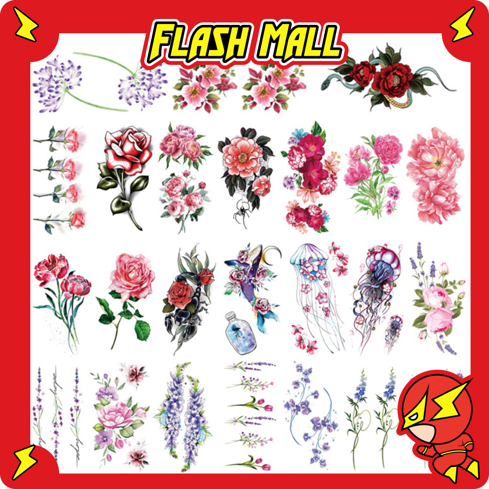 FLASHmall Tato temporer Bunga Tulisan Bunga Rose Lucu B / Temporary tattoo tahan air / fake tatto St