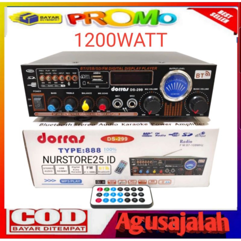 BAYAR DI TEMPAT Power Amplifier Bluetooth DORRAS TYPE:888 DS-299 1200 Watt/Ampli Bluetooth DORRAS Karaoke/Ampli Bluetooth Subwoofer/Amplifier Bluetooth DORRAS Karaoke Radio FM TF CARD USB BT AUX/Salon Aktif Bluetooth Musik equalizer xtra boss