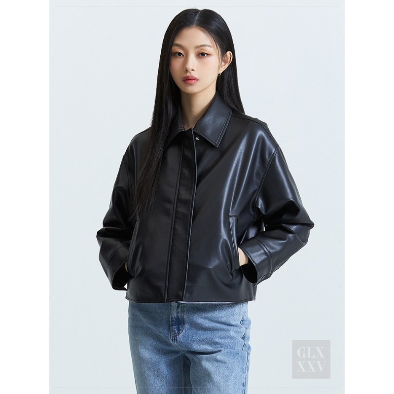 A+ x GLX25 - Jaket Wanita Model Oversize Kemeja Blazer Bahan Semi Kulit Sintetis Viena Import PU Fau