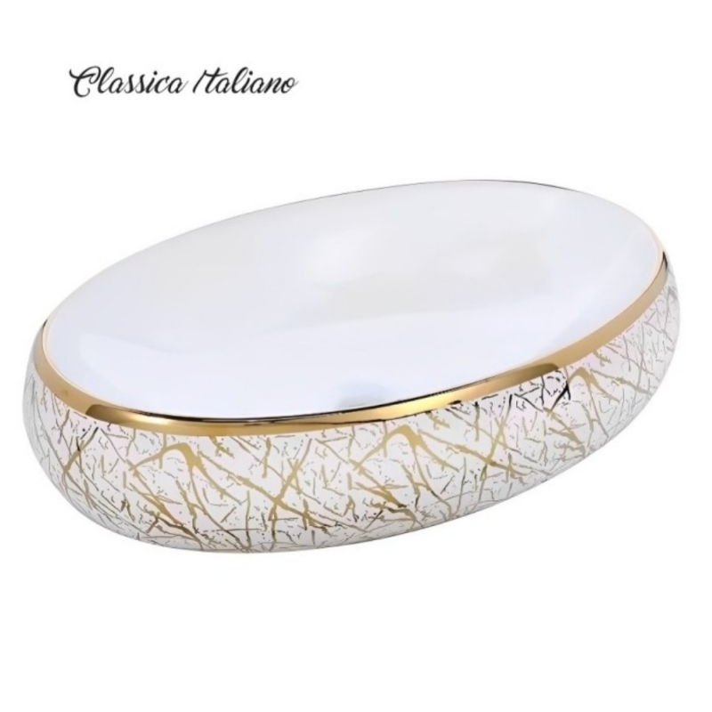 Classica Italiano wastafel meja Oval putih emas modern
