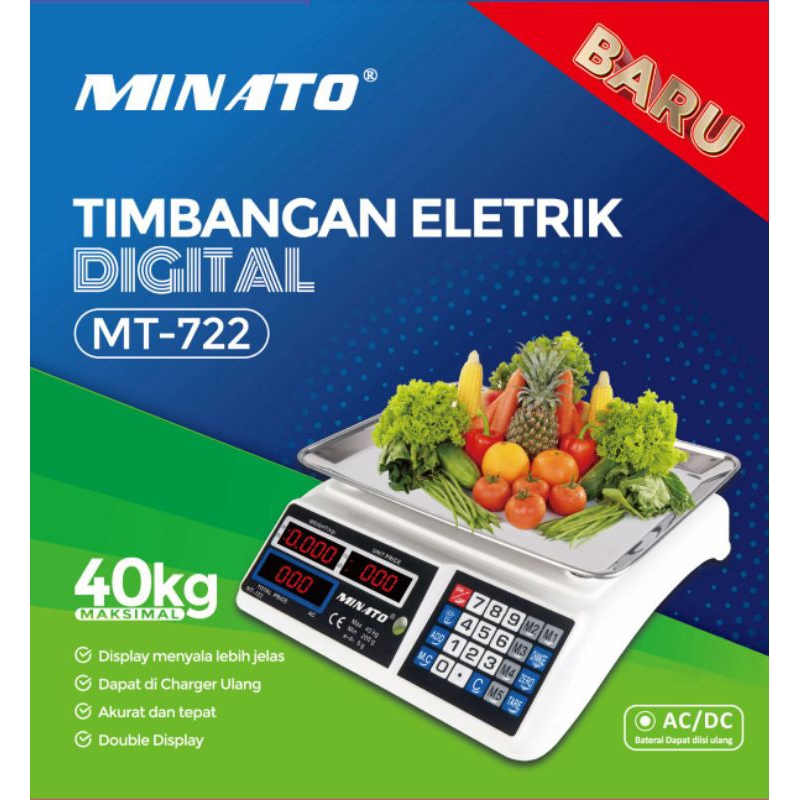 TIMBANGAN ELEKTRIK DIGITAL MINATO MT-722 40KG / TIMBANGAN BUAH & SAYUR DIGITAL MINATO 40KG