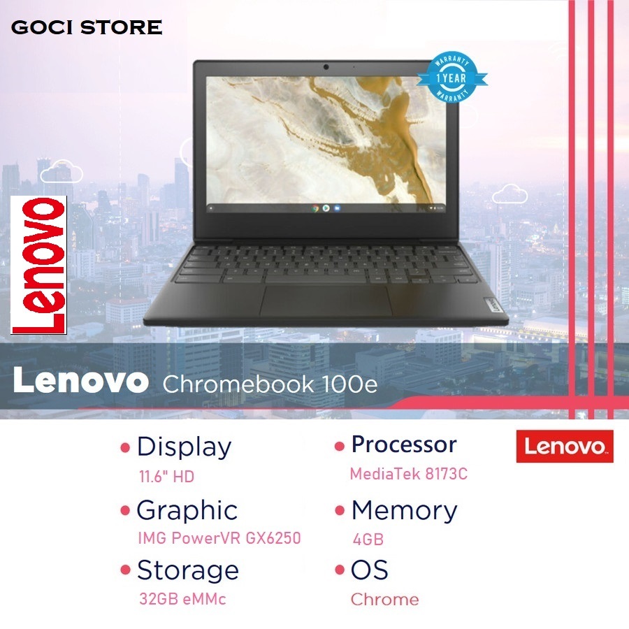 Laptop Lenovo Chromebook 100e 2nd Gen AST 4GB 32GB Garansi Resmi Notebook Lenovo