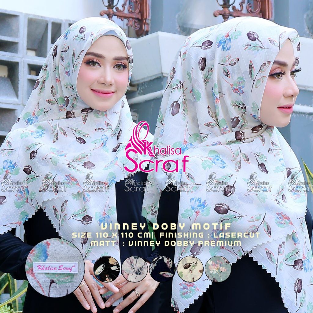 Hijab Segi Empat Motif Viney Dobby Khalisa Scraf Terbaru 2023