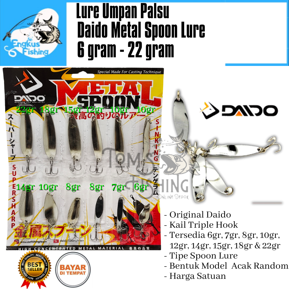 Umpan Pancing Casting Daido Spoon Metal Lure (6gr - 22gr) Satuan Murah - Engkus Fishing