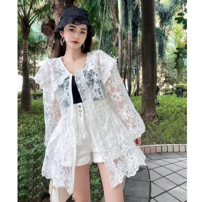 6052 Pakaian Atasan luaran jaket auter outer cantik manis lace renda brokat brukat bangkok bkk korea