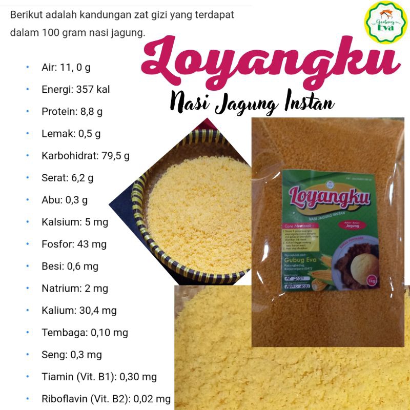 

Nasi Diet, Nasi Bebas Gluten, Nasi Rendah Karbo, Nasi Jagung Instan Loyangku