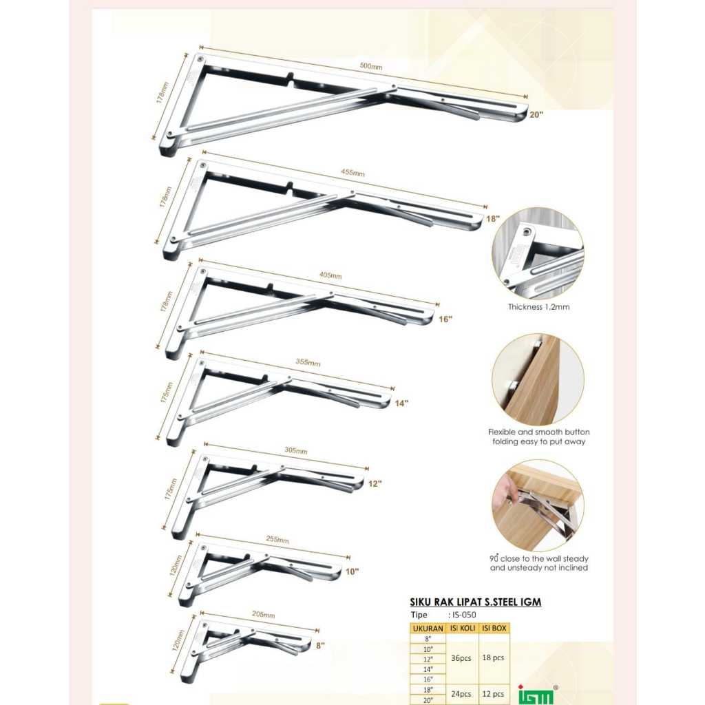 Siku rak lipat asli stainless IGM /set isi 2