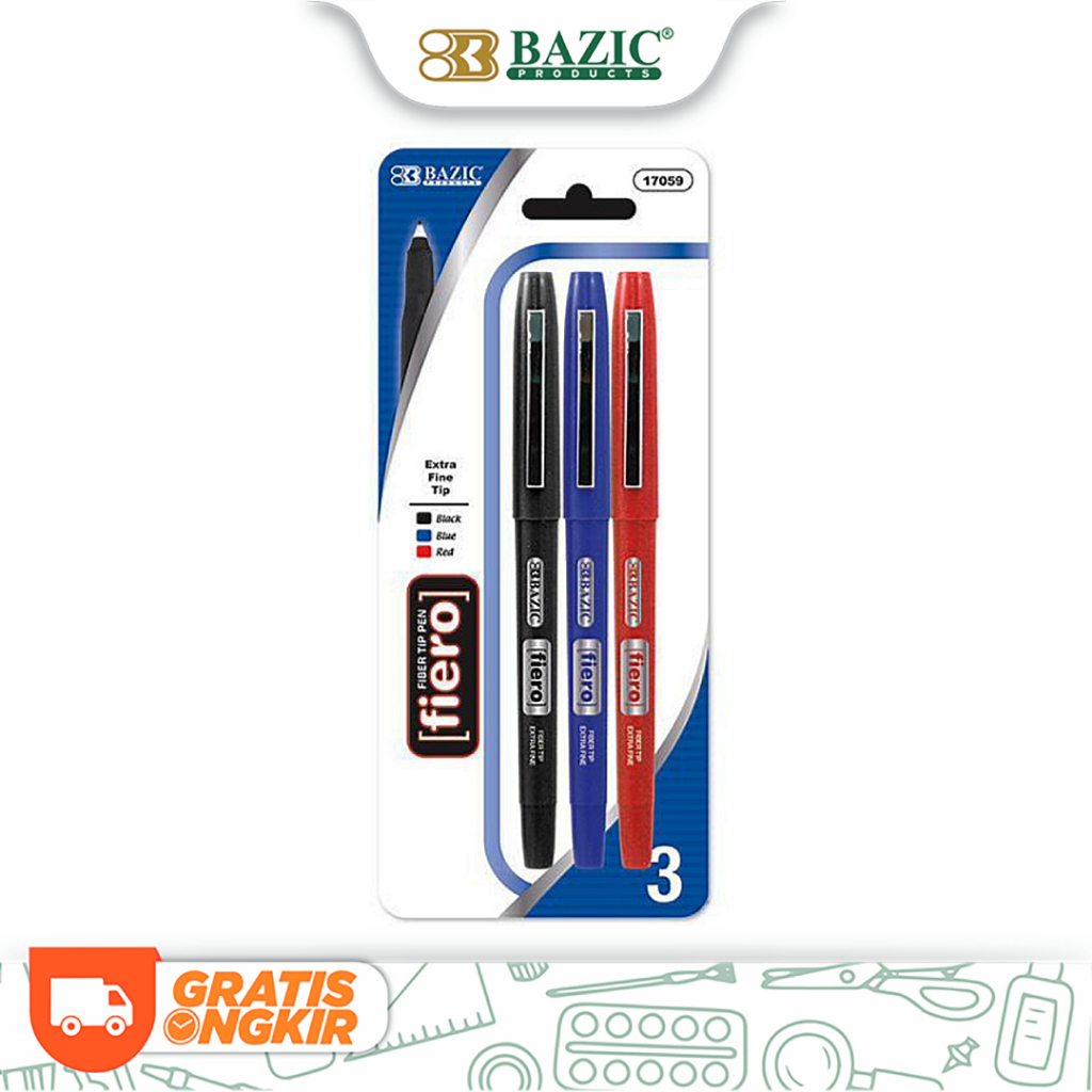 

Bazic Fiero 3 Color Fiber Tip Fineliner Pen (3/Pack) - Pulpen / Pena