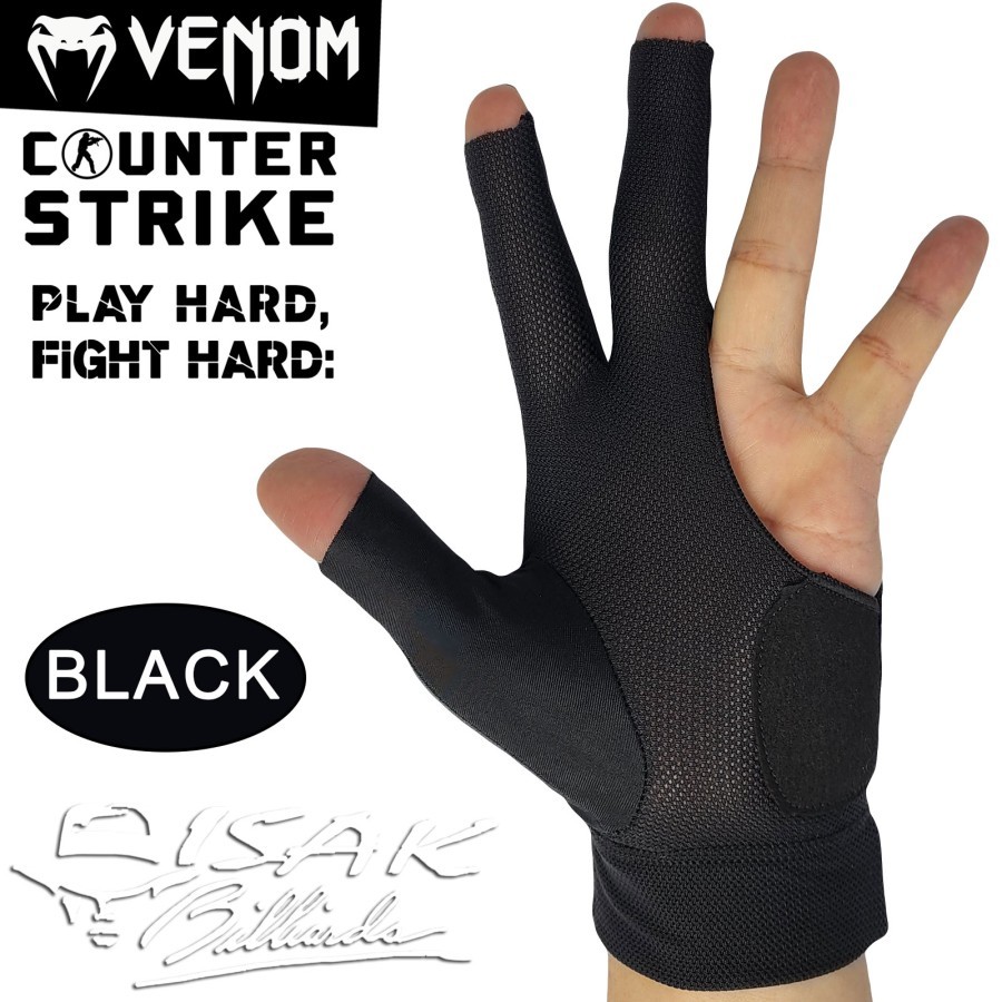 Venom CS Pro Glove Black - Anti Slip Sarung Tangan Billiard Lycra Mesh