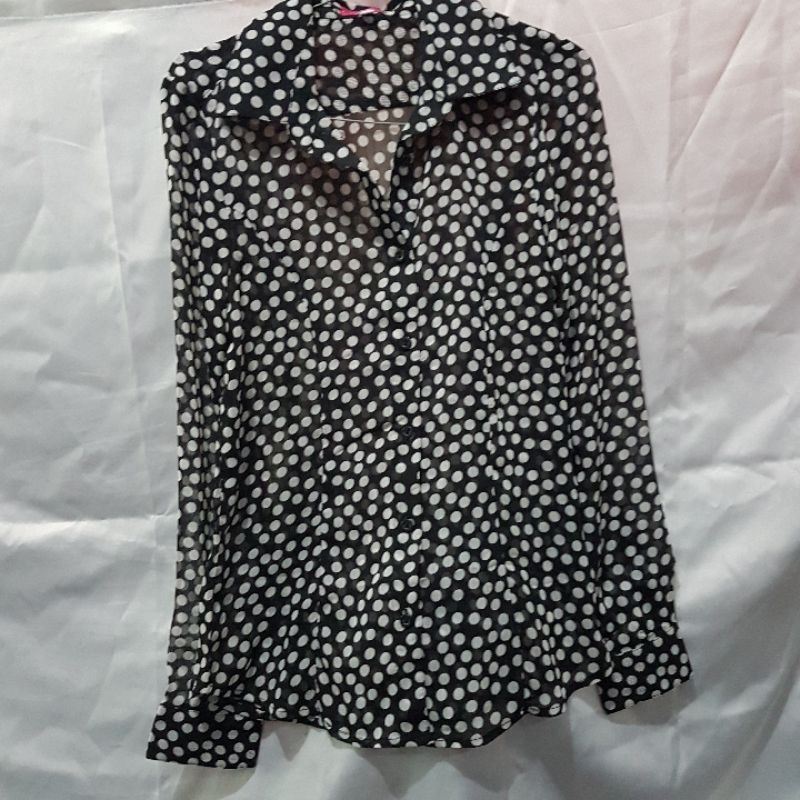 Atasan blouse kemeja wanita lengan panjang polkadot