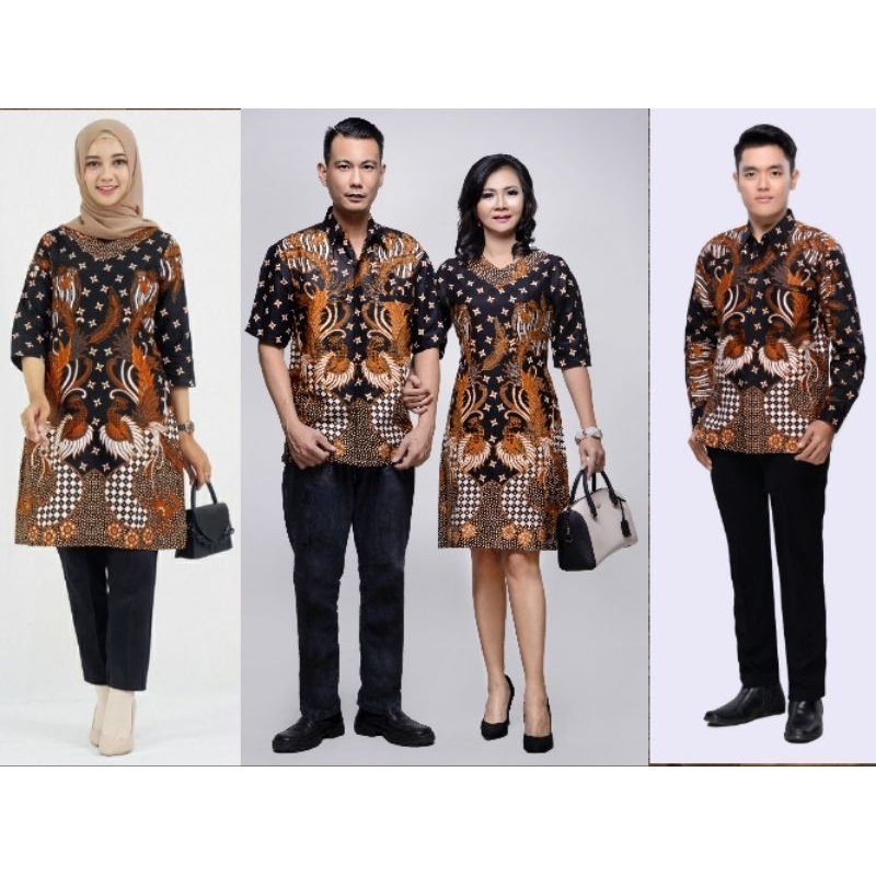 COUPLE/SARIMBIT BATIK DRESS RIHANNA POLA BURUNG // COUPLE SARIMBIT SERAGAM DRESS TUNIK BATIK DAN KEM