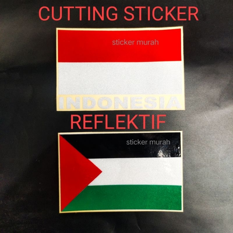 STIKER BENDERA PALESTINA DAN INDONESIA CUTTING STIKER MURAH MOTOR SEPEDA HELM MOBIL