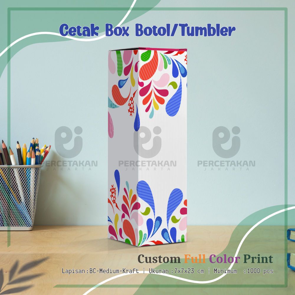 

Cetak BOX BOTOL 7x7x23 cm Full Color Free Custom Desain/Logo | Kotak Packaging Botol | Dus Kemasan Botol Thumbler