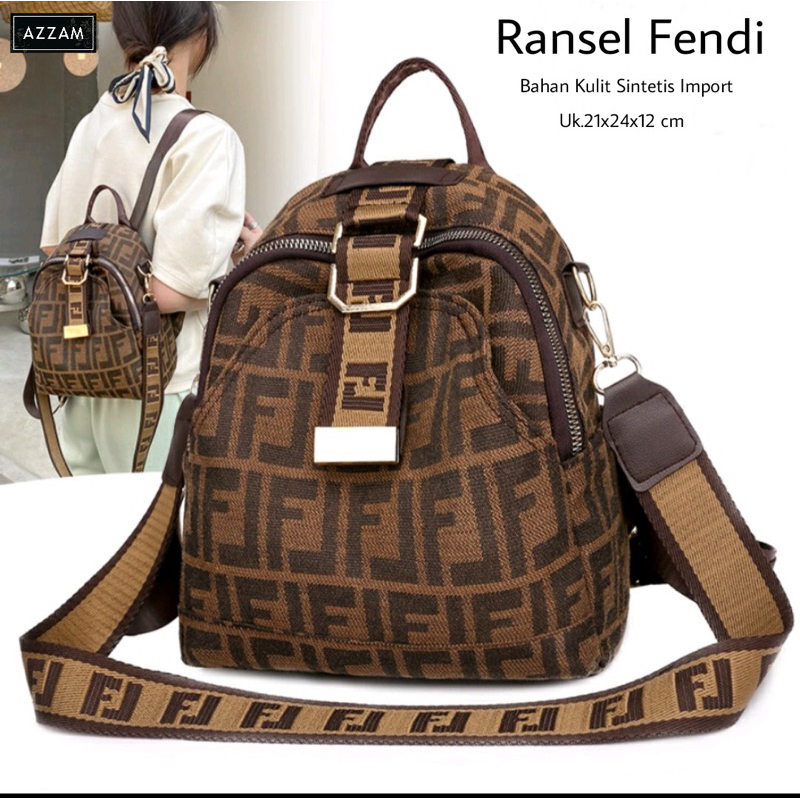 Ransel Fendi By Azzam | Original | Tas Ransel Wanita Terbaru Kekinian | Tas Ransel Motif | Tas Ranse