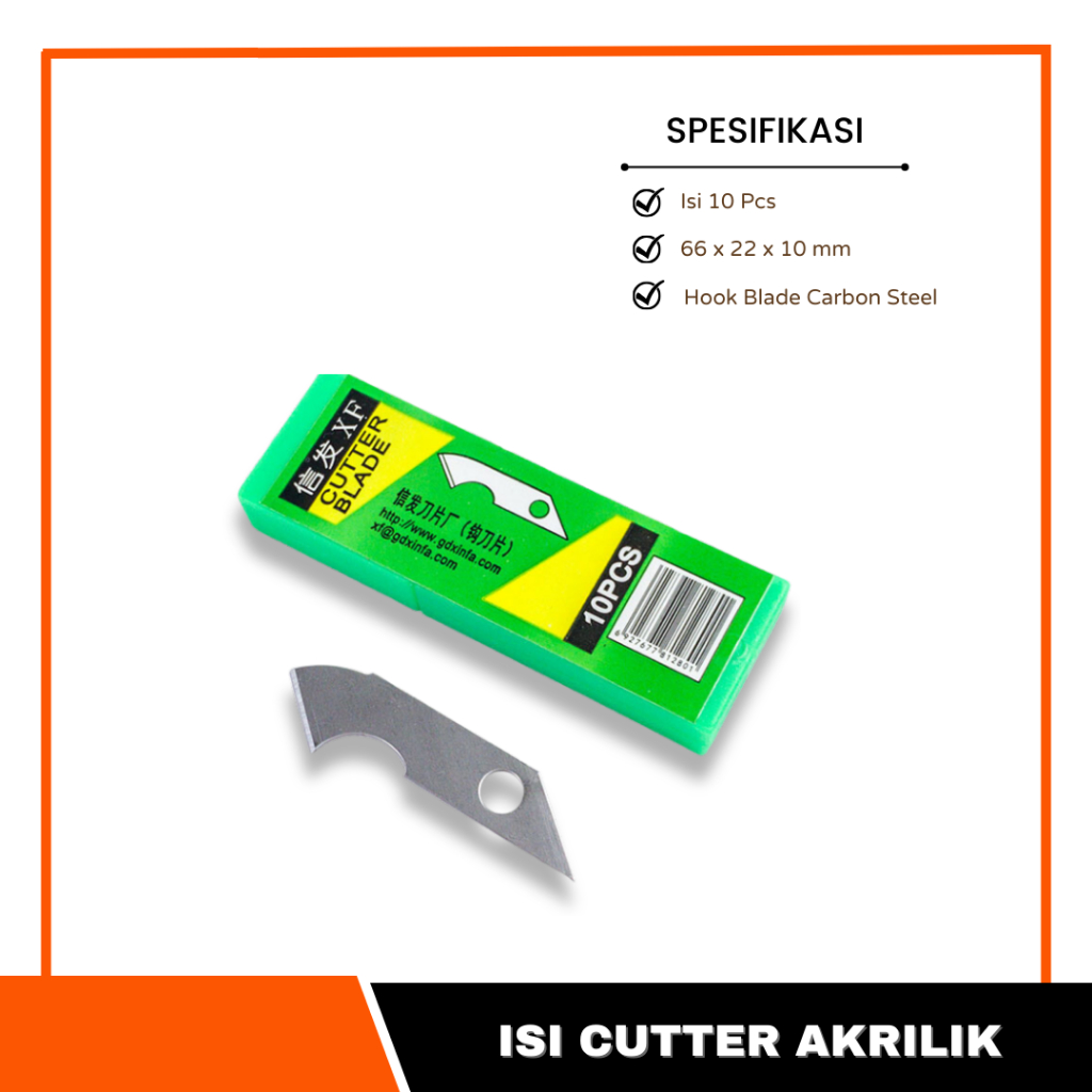 

Refill Cutter Acrylic Xinfa Spare Hook Blades Pisau Pemotong Plastik Akrilik Mika Plastic Acrylic HPL Utility Knife Cutter isi 10 Blades