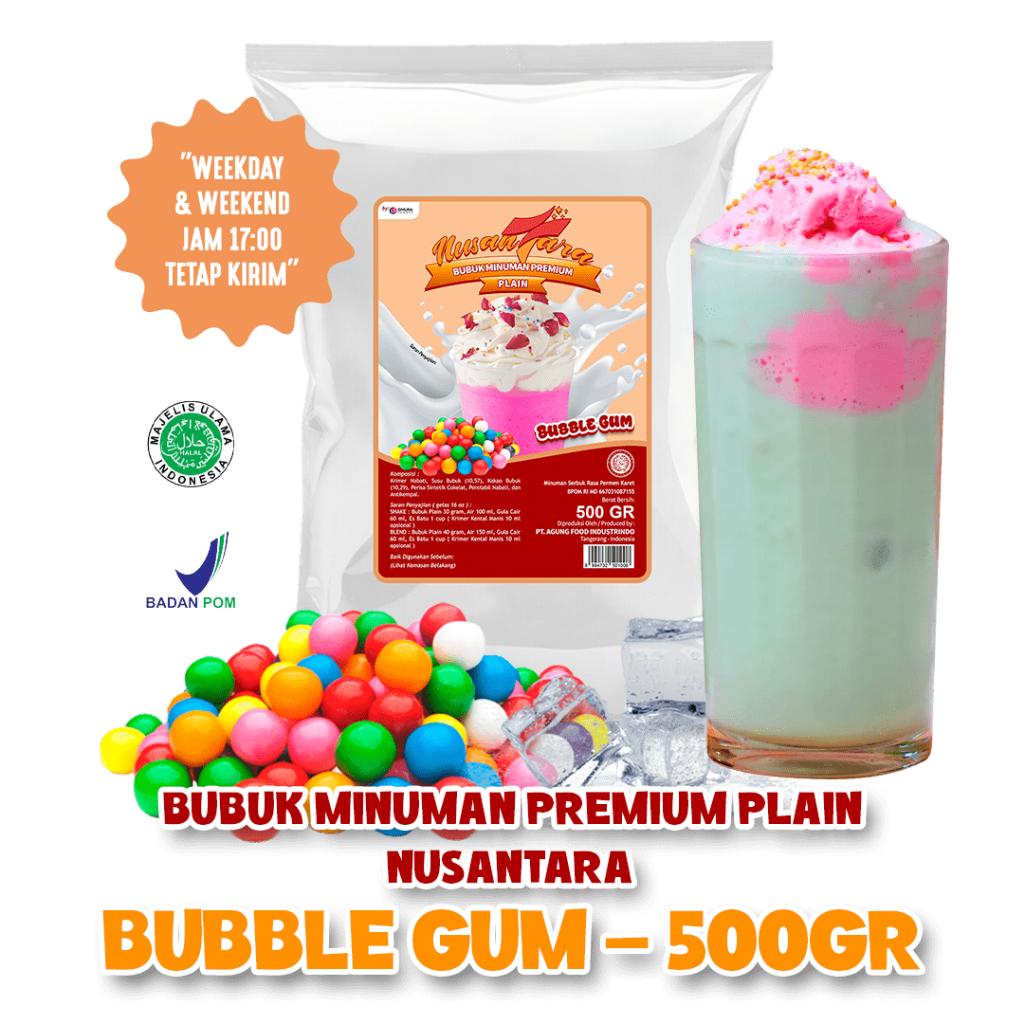 

Bubuk Minuma Premium Rasa Bubble Gum 500Gr / Bubble Gum TANPA GULA - NUSANTARA POWDER - NUSANTARA