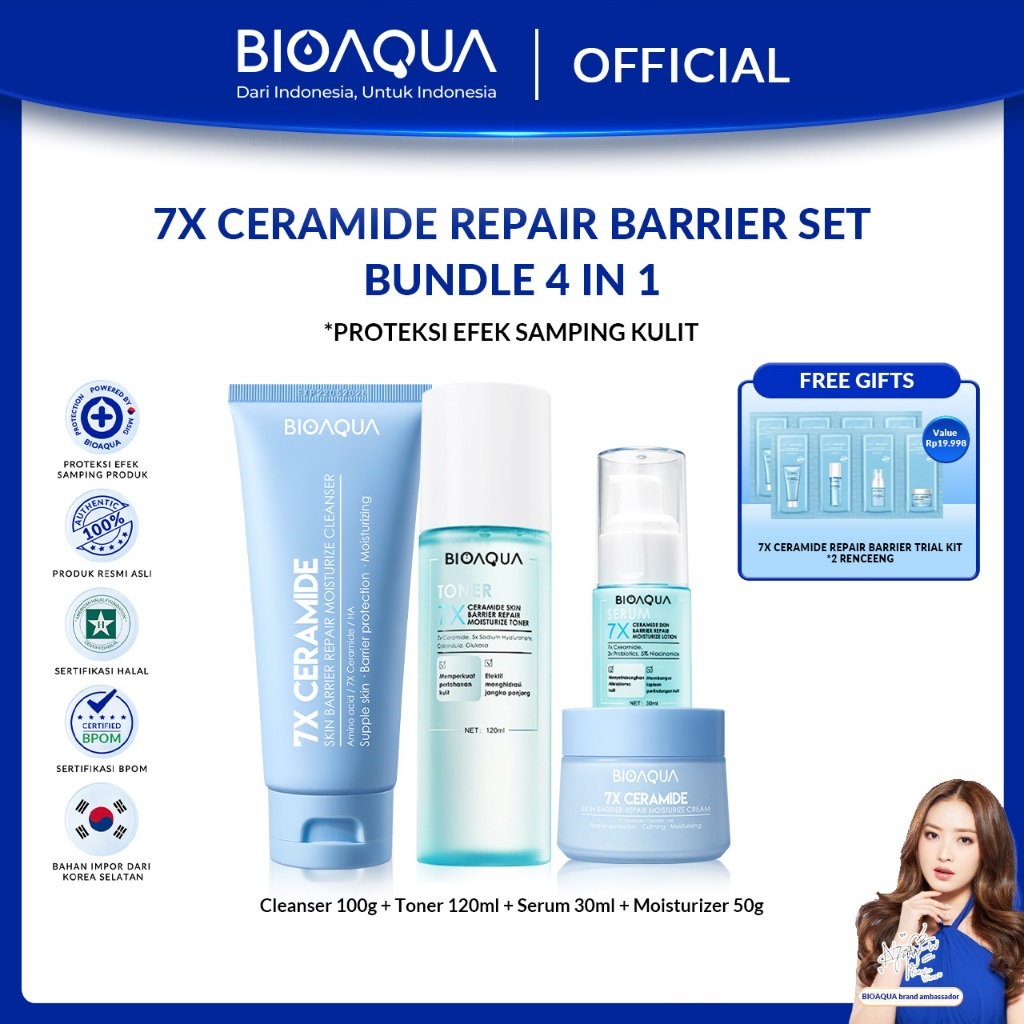 BIOAQUA 7X Ceramide Skincare Paket Repair Barrier Set With Moisturizer Cream/Hydrating Toner/Serum W