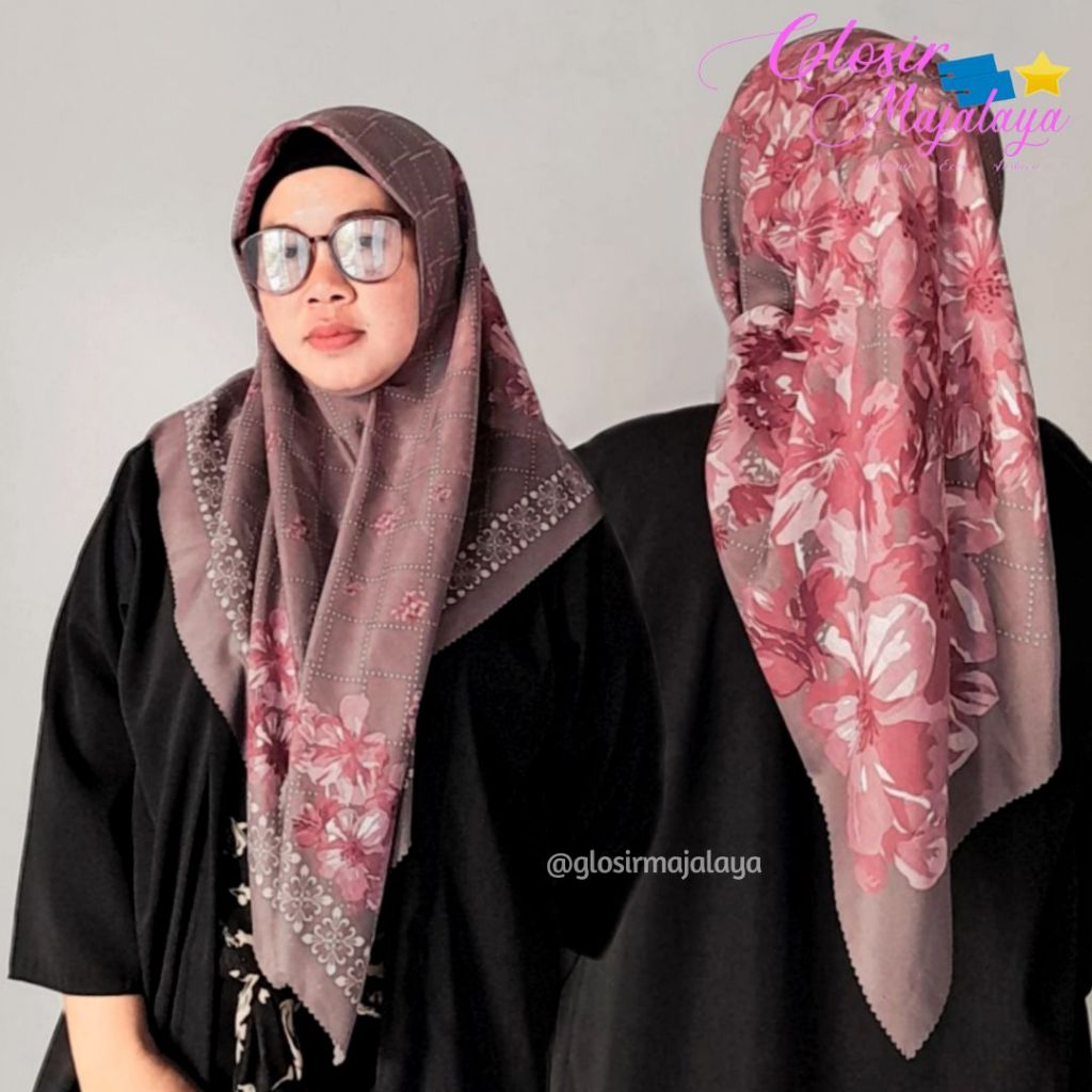 Hijab Voal Denay Segi Empat Motip Lasercut Printing Premium /Jilbab Motif Bunga Kerudung denai