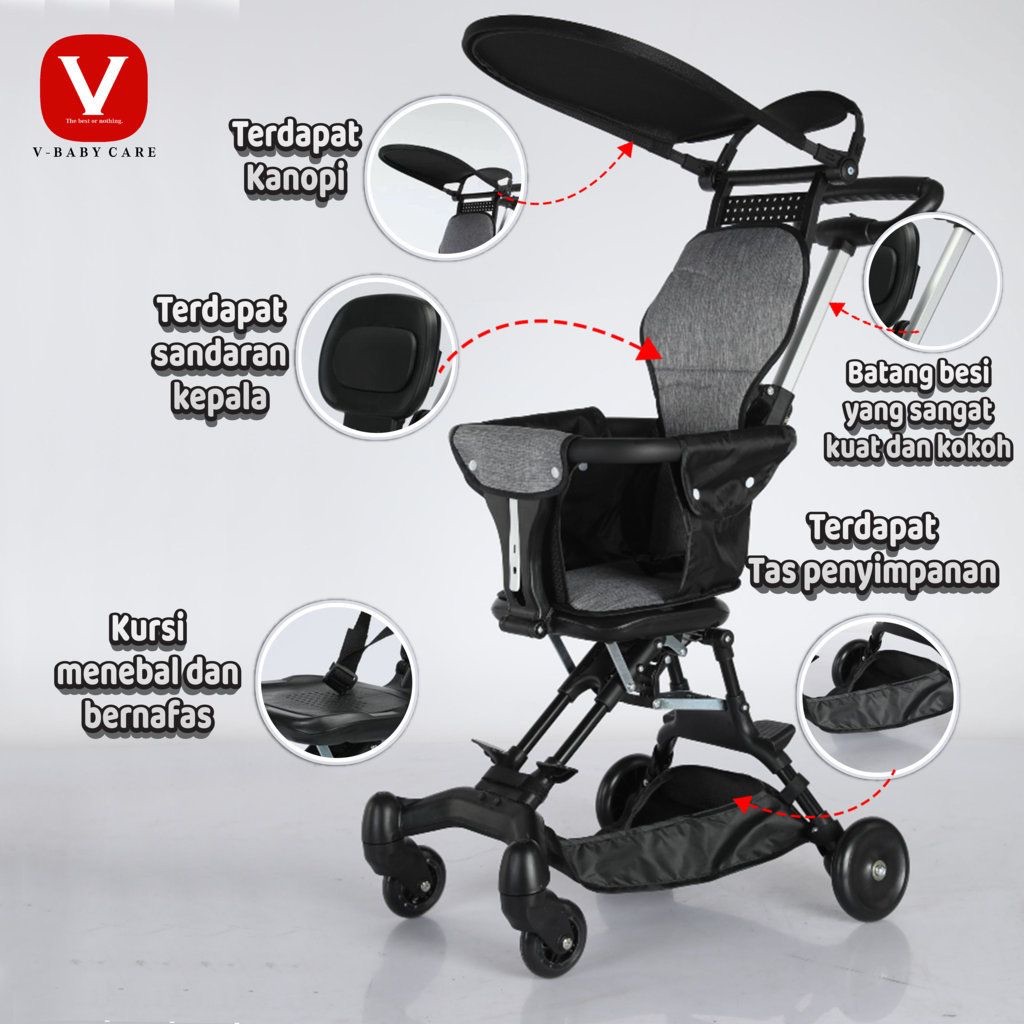 V-BABY CARE Stroller bayi lipat/Stroller bayi dua arah/Kereta dorong bayi lipat/kereta dorong bayi