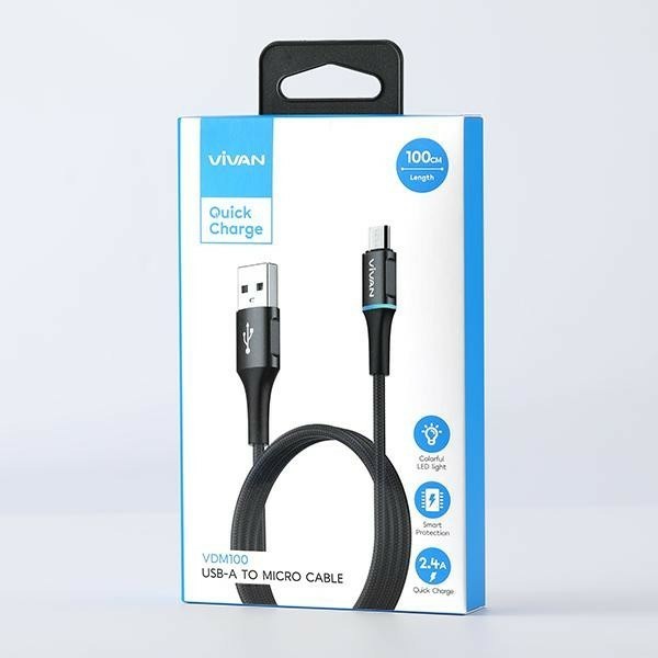 Kabel Data Vivan VDM100 (Micro Cable Data) Colorful LED 2.4A ORIGINAL