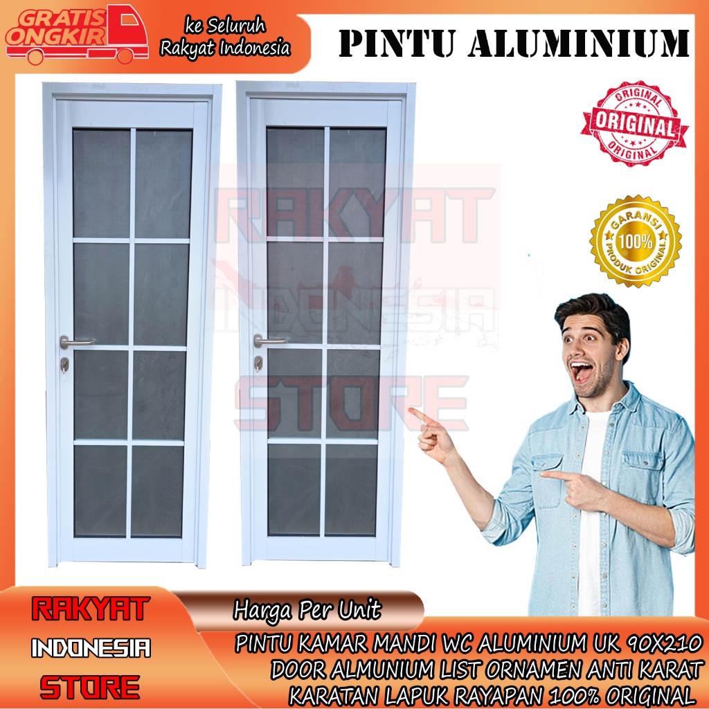 [Instant] PINTU KAMAR MANDI WC ALUMINIUM UK 90X210 DOOR ALMUNIUM LIST ORNAMEN ANTI KARAT KARATAN LAP
