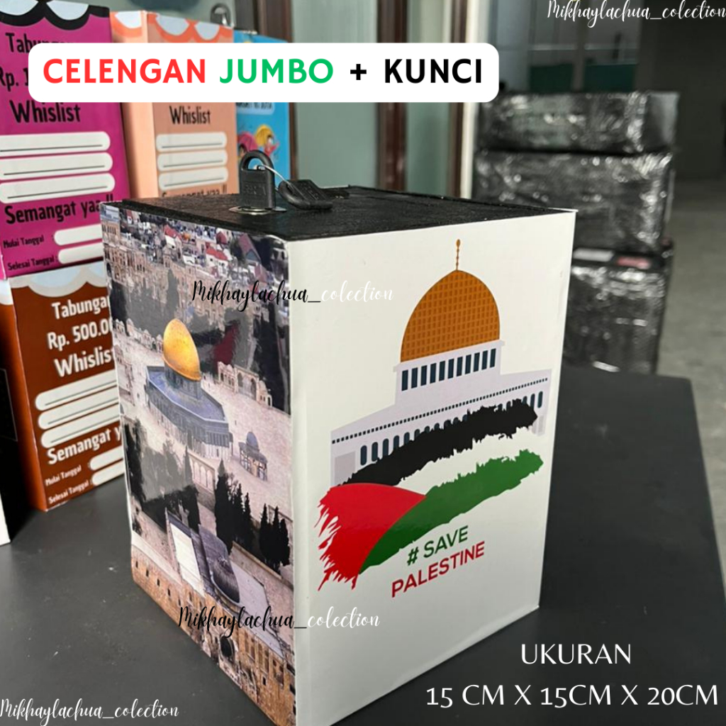 CELENGAN JUMBO VIRAL BENDERA PALESTINE + KUNCI CELENGAN KOTAK AMAL BERBENTUK MASJID AL AQSA SAVE PAL