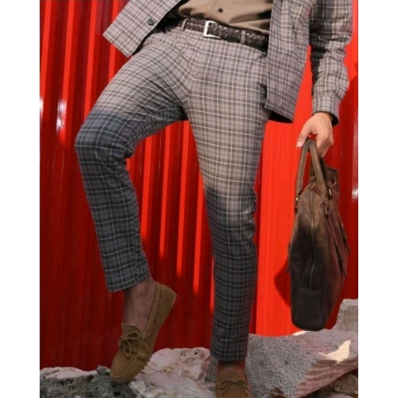 Celana Tartan Pria Prepp Studio Scoot Tartan Ankle Pants Prepp Studios Ankle Pants Greyish Brown Dar