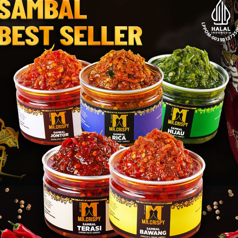 

Diskon Sambal Bawang/Terasi/Jontor/Hijau/Rica Sambel Mr.Crispy