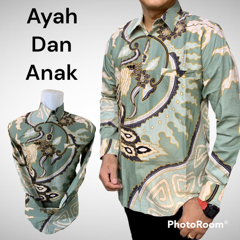 DISKON BRANDS FESTIVAL HS SAGE LEMBUT,Batik couple ayah anak lapisan furing hero warna hijau sage,BA