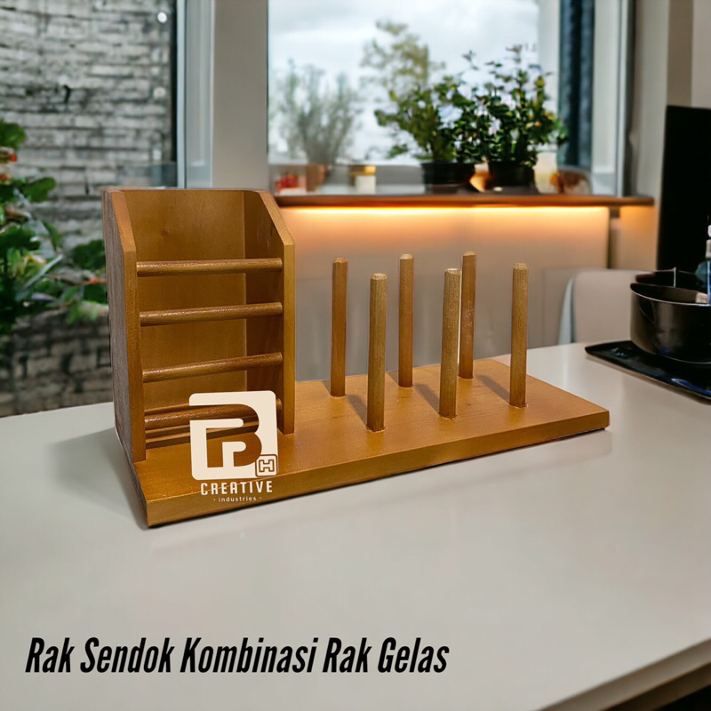 Tempat Sendok Garpu Kombinasi Tempat Gelas Minimalis / Tempat Pensil Alat Tulis Kantor Kayu Estetik