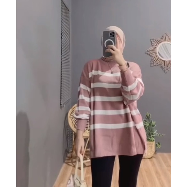 Maudy Sweater Rajut Garis Garis Knit Terbaru Korean Syle