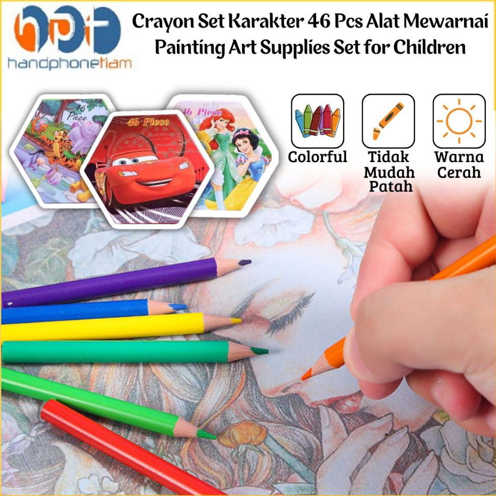 

⚡Cuci gudang⭐ Crayon Set Karakter 46 Pcs Alat Menggambar Melukis Mewarnai/Painting Art Supplies Set for Children/Perlengkapan Sekolah Krayon Pensil Warna Cat Air/Coloring Set Segienam