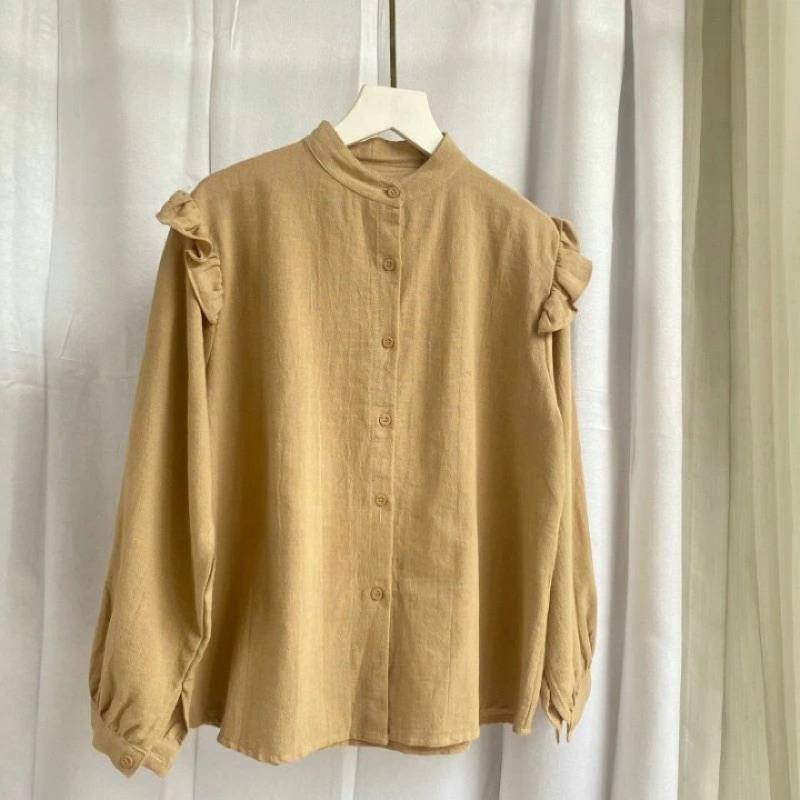 Yurim Blouse Ruffle - Atasan Wanita - Kemeja Linen Basic Lengan Panjang